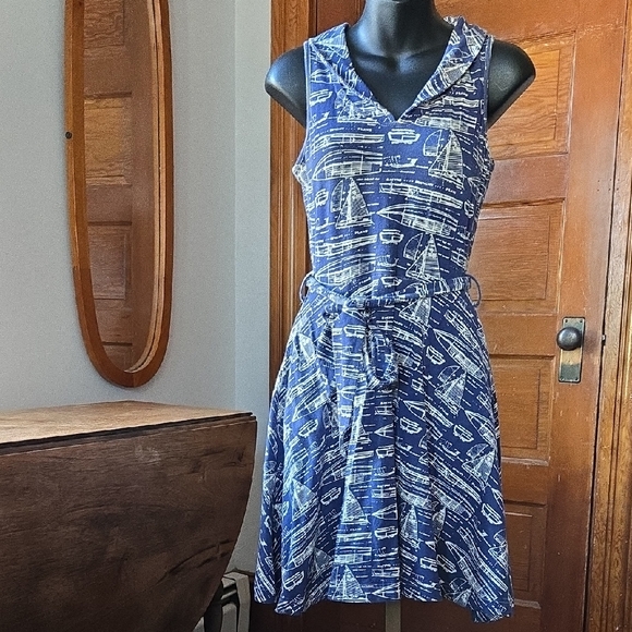 Effie's Heart Dresses & Skirts - Effie's Heart Cotton Knit Sailor Collar Boat Print Fit-N-Flare Skater Dress XS